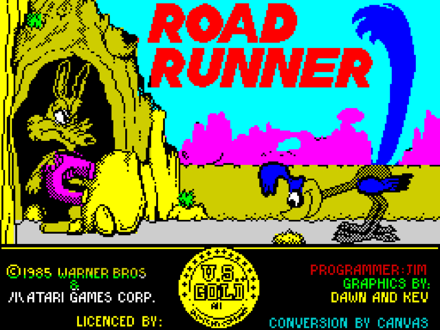 Road Runner title screen for ZX Spectrum